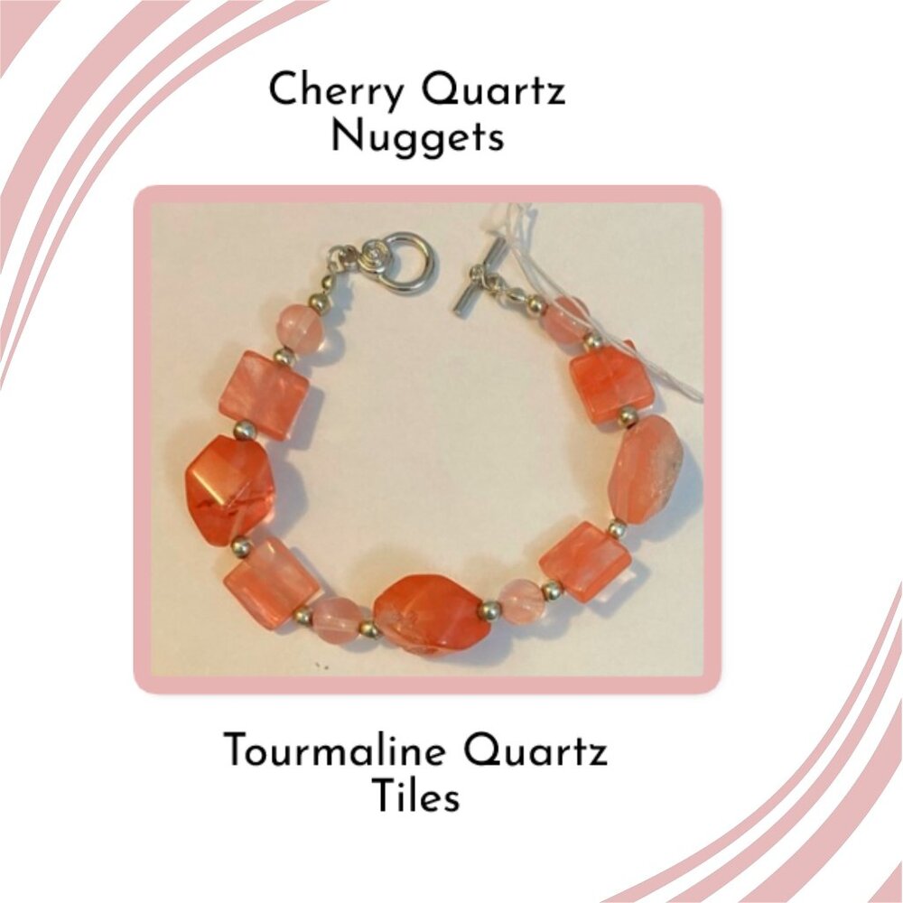 NEW Cherry QUARTZ with Tourmaline Quartz crystals bracelet